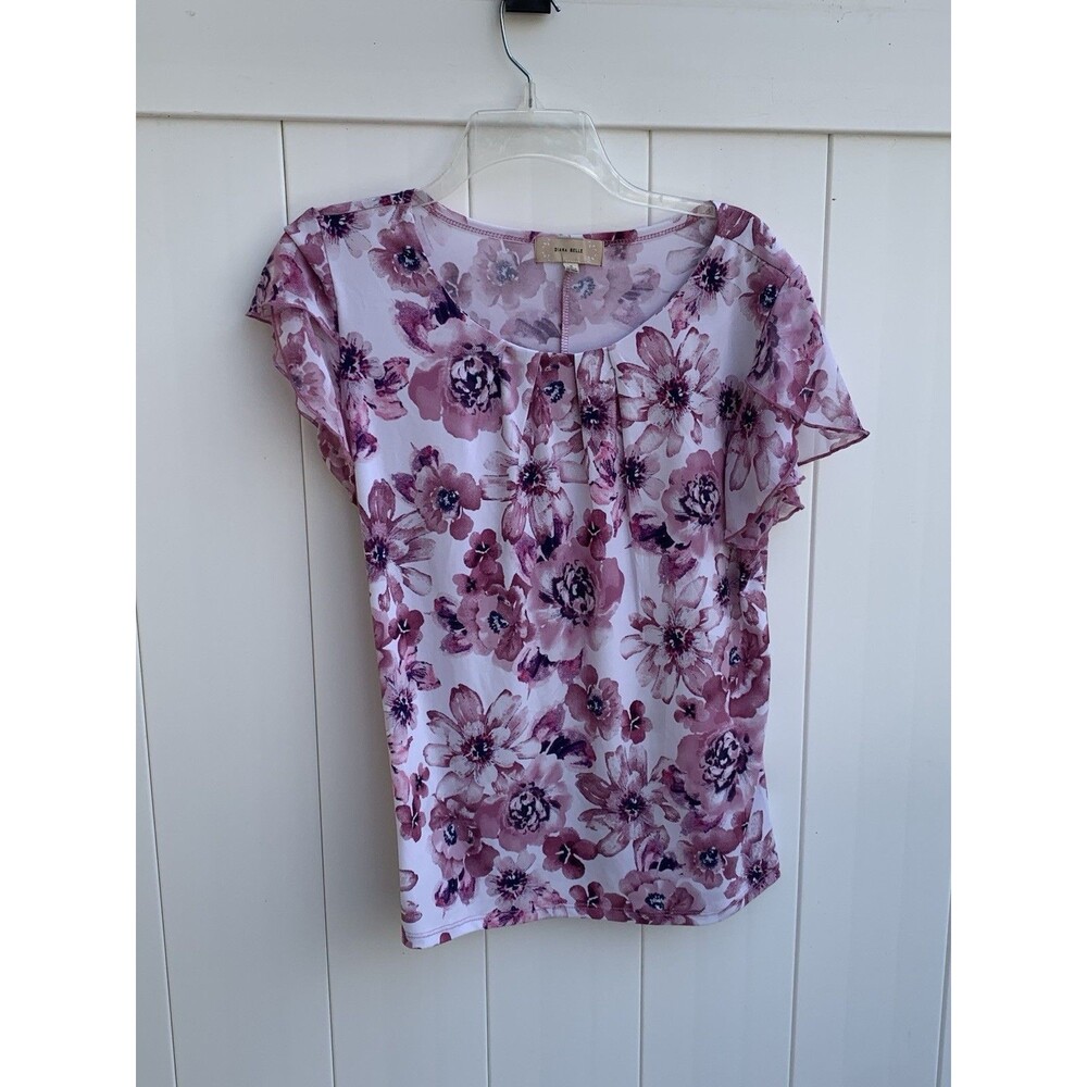 Diana Belle Size Small Womens Multicolor Floral Round Neck Short Sleeve